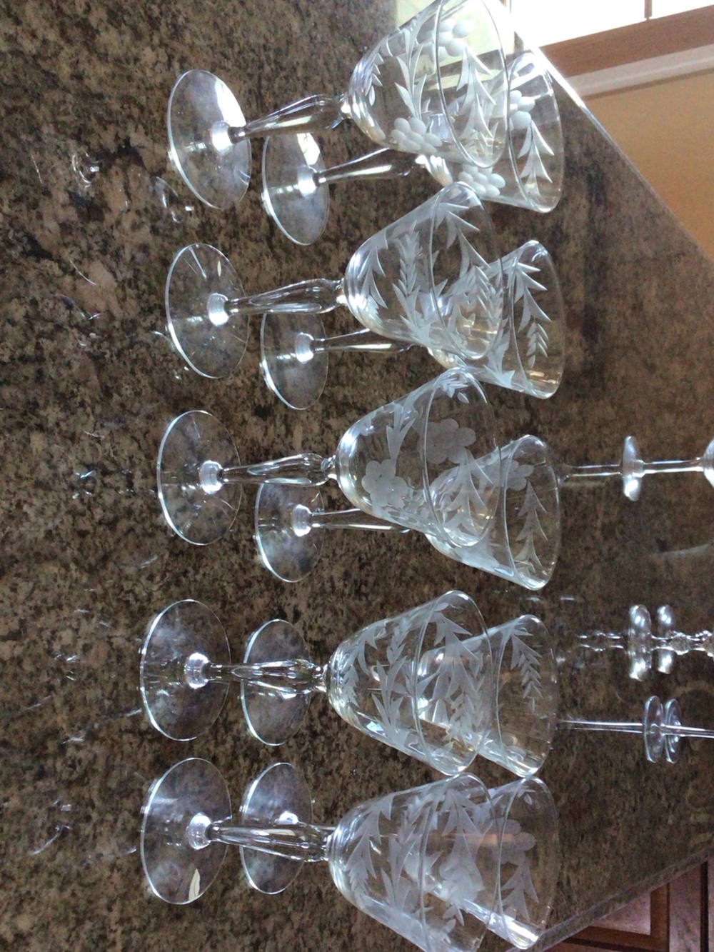 Etched Crystal cordial Glasses - Clear Floral Design - Picture 3 of 3